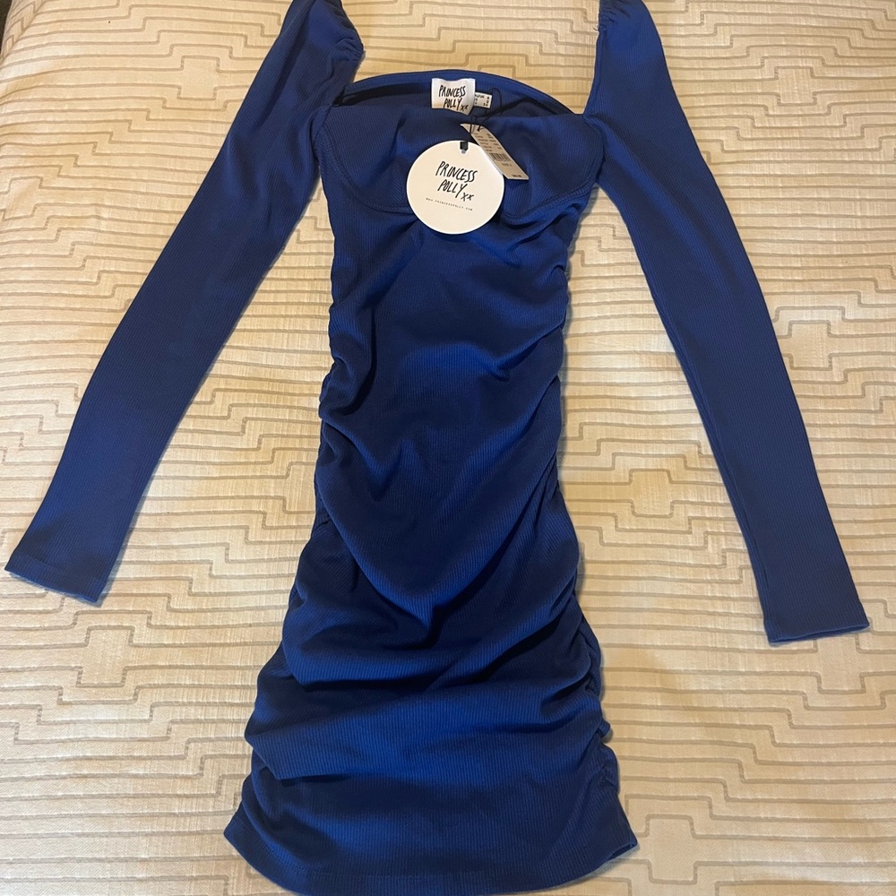 NWT - Princess Polly Royal Blue Square Neck Long Sleeve Bodycon Mini Dress - Picture 4 of 7
